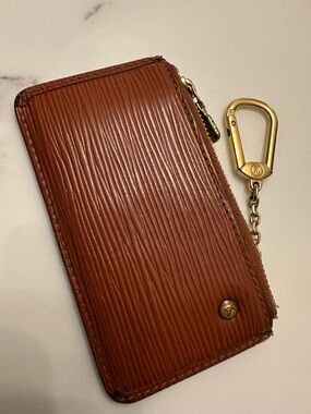Louis Vuitton Brown Epi Leather Zip Key Pouch with Gold Chain